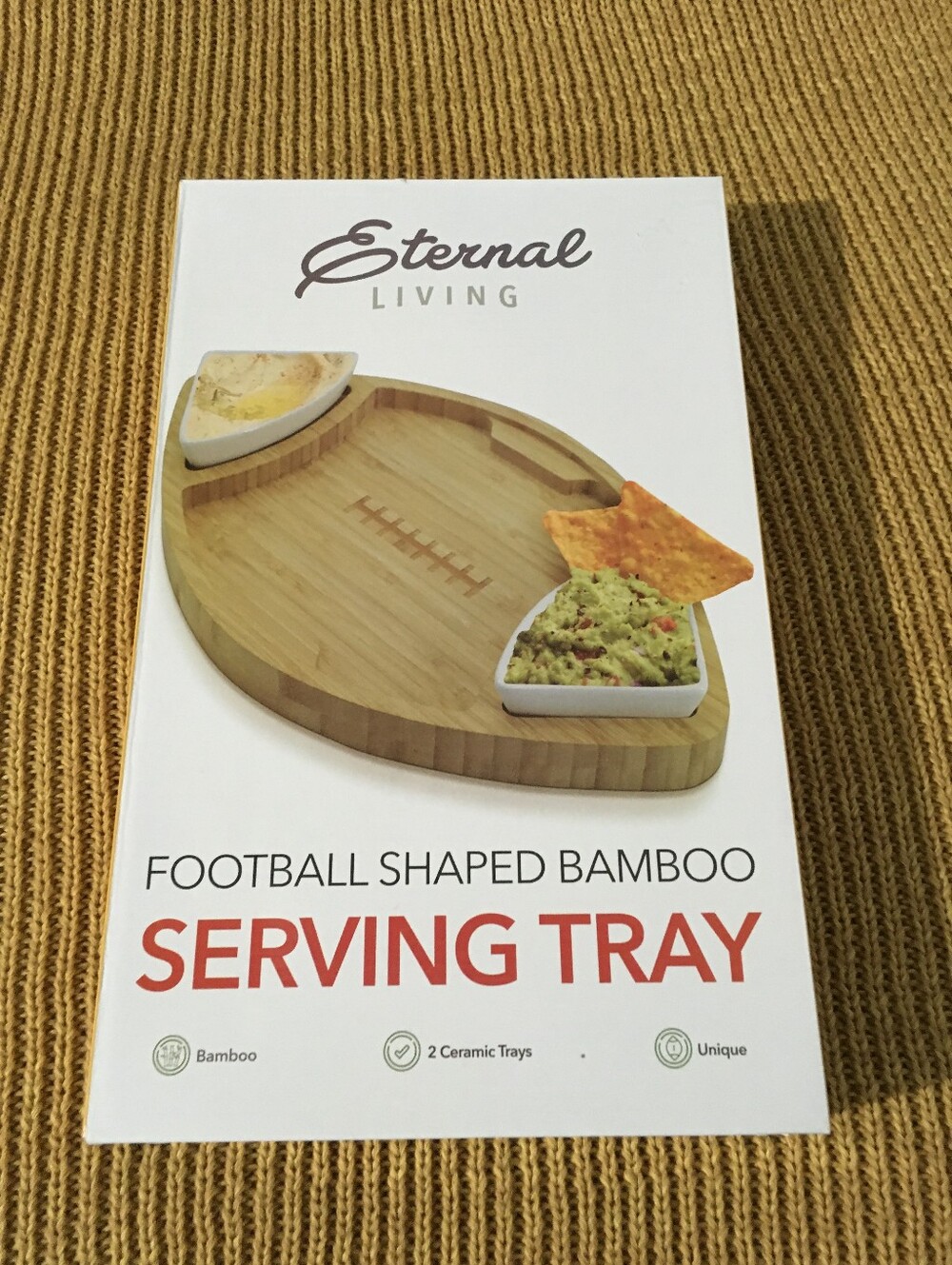 Football-Shaped Bamboo Serving Tray - Natural
